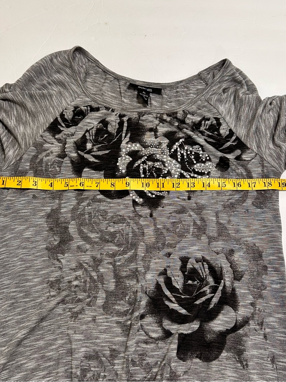 Vintage Style & Co Women’s Embellished Rhinestones short sleeve top gray PL - Picture 7 of 9